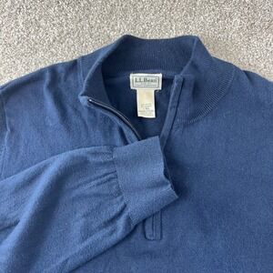 LL Bean Men Quarter Zip Pullover Sweater Cotton Cashmere Blue Career Lightweight